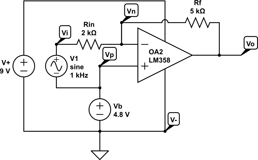 Single-supply inverting amplifier with bias circuit diagram
