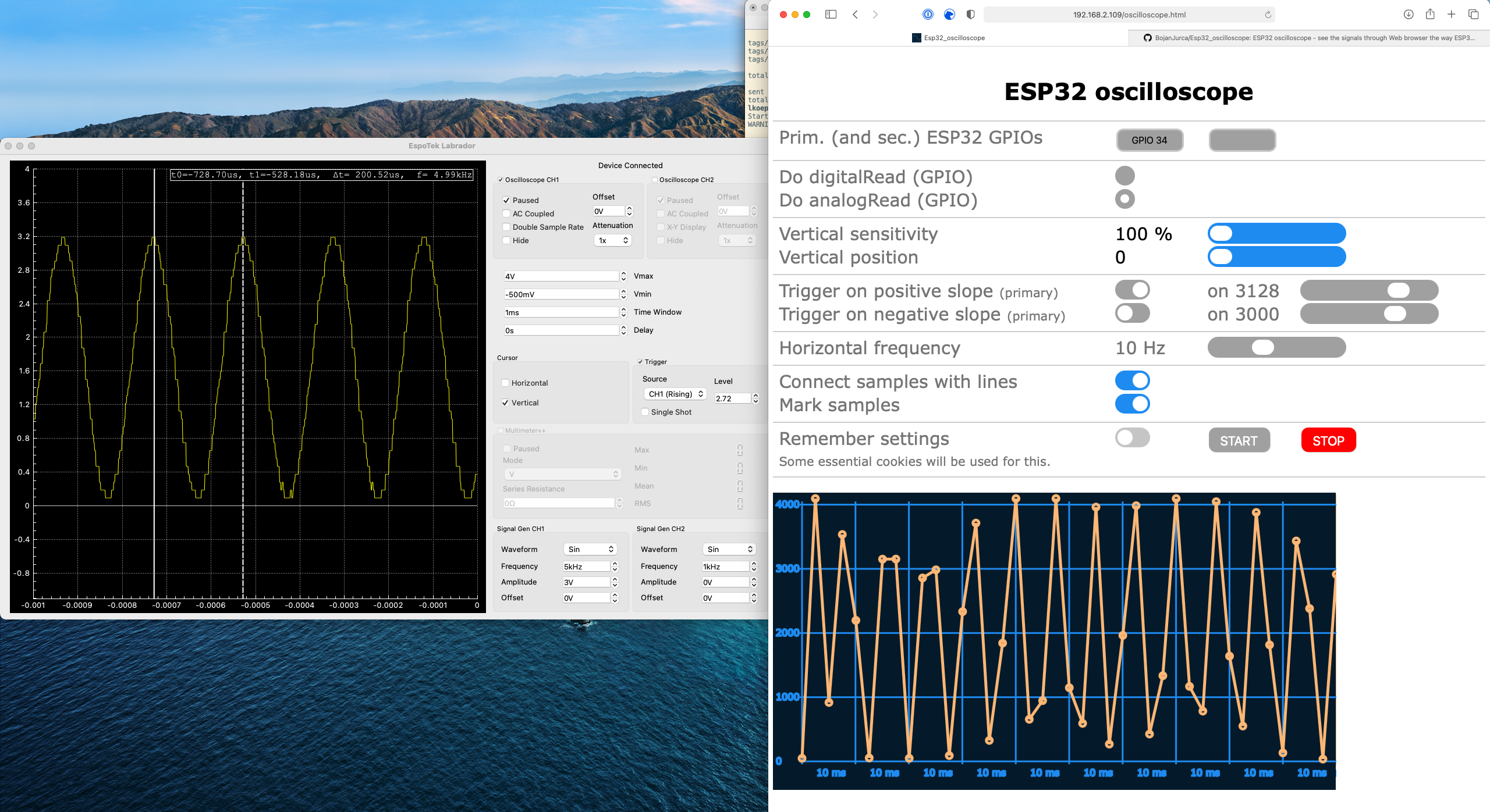 Labrador vs. ESP32 Oscilloscope at 5Khz