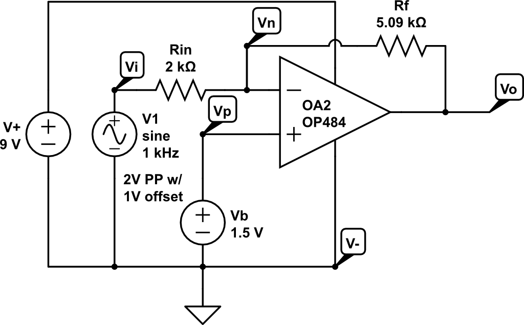 OP484-based inverting amplifier w/ single supply and 1.5V bias