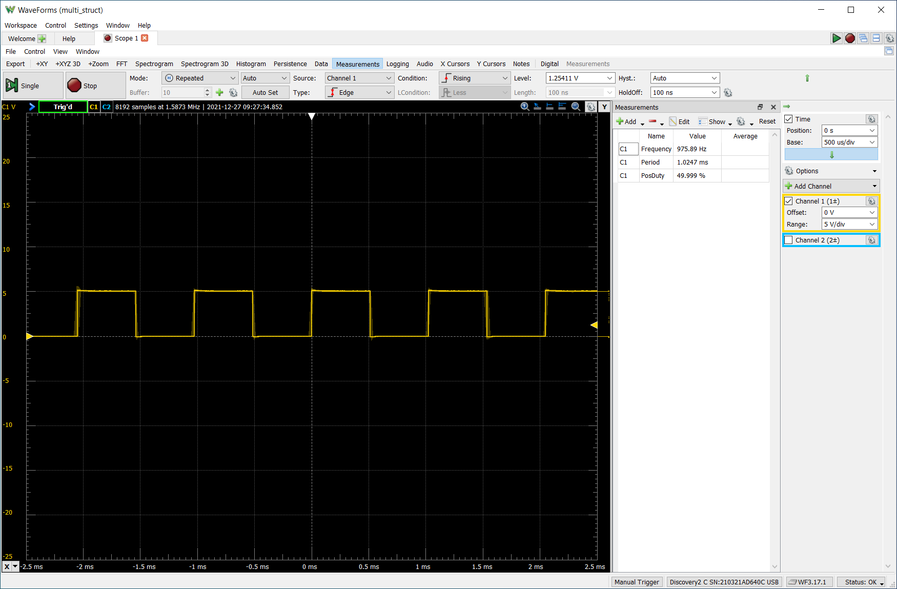 Waveform from pin 6 of the Arduino Uno