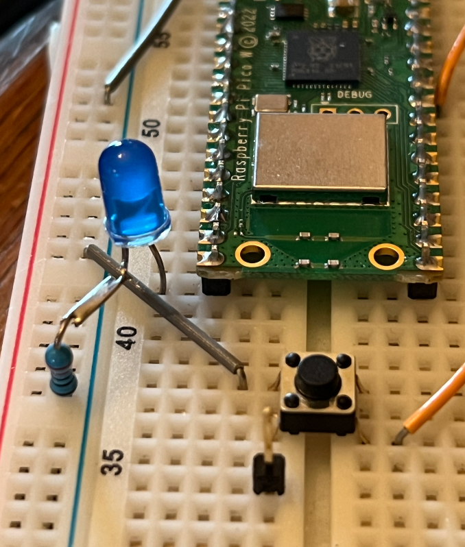 blinkenled plugged into GPIO pin 15